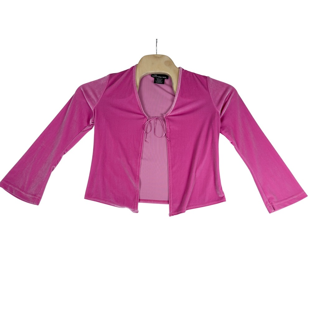 Y2K Hot Pink Velvet Tie Front Cardigan Top Small Bolero Style